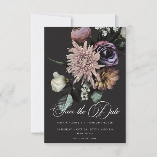 Elegant Moody Twilight Gedempte Bloemen Bruiloft Save The Date (Voorkant)