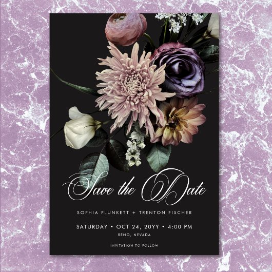 Elegant Moody Twilight Gedempte Bloemen Bruiloft Save The Date
