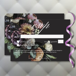 Elegant Moody Twilight Gedempte Bloemen Geen Diner RSVP Kaartje