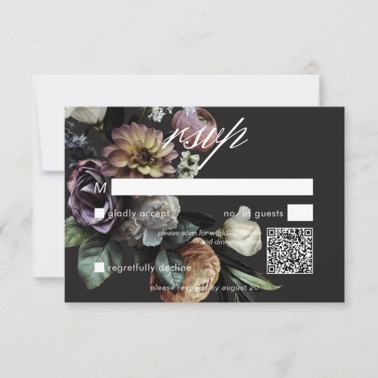 Elegant Moody Twilight Muted Floral QR Code RSVP Kaartje (Voorkant)