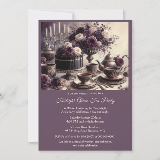Elegant Moody Twilight Winter Tea Party Invitation Kaart (Voorkant)