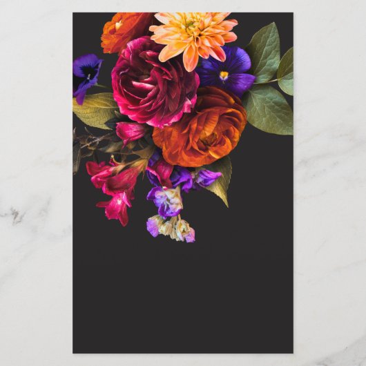 Elegant Moody Vibrant Harvest Bloemen Trouwmenu (Achterkant)