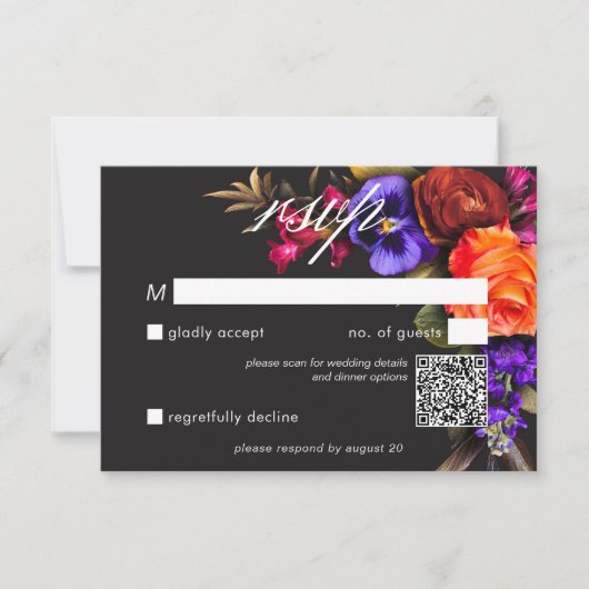 Elegant Moody Vibrant Harvest Floral QR Code RSVP Kaartje (Voorkant)