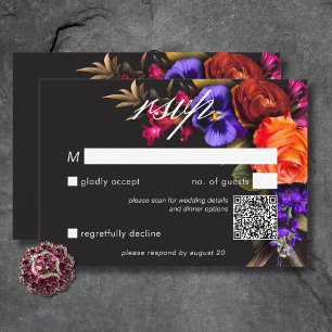 Elegant Moody Vibrant Harvest Floral QR Code RSVP Kaartje