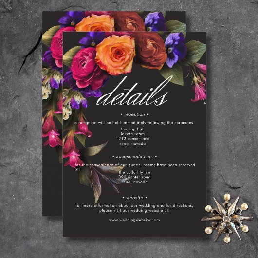 Elegant Moody Vibrant Oogst Bloemen Details Informatiekaartje