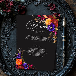 Elegant Moody Vibrant Oogst Bloemenbruiloft Programmakaart