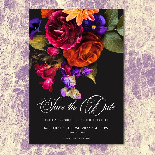 Elegant Moody Vibrant Oogst Bloemenbruiloft Save The Date