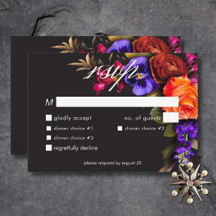 Elegant Moody Vibrant Oogst Bloemendiner RSVP Kaartje
