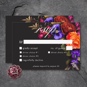 Elegant Moody Vibrant Oogst Bloemendiner RSVP Kaartje