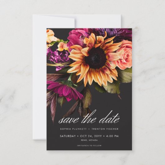 Elegant Moody Vibrant Sunset Bloemen Bruiloft Save The Date (Voorkant)