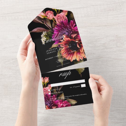 Elegant Moody Vibrant Sunset Bloemen Geen Diner All In One Uitnodiging (Afscheurbaar)