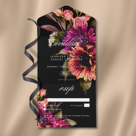 Elegant Moody Vibrant Sunset Bloemen Geen Diner All In One Uitnodiging