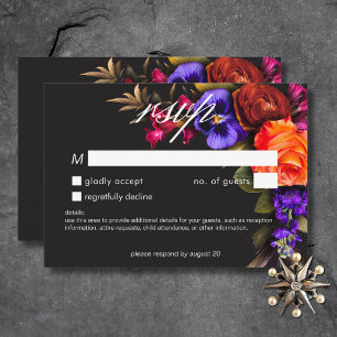 Elegant Moody Vibrant Sunset Bloemen Geen Diner RSVP Kaartje
