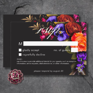 Elegant Moody Vibrant Sunset Bloemen Geen Diner RSVP Kaartje