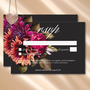 Elegant Moody Vibrant Sunset Bloemen Geen Diner RSVP Kaartje