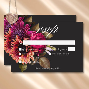 Elegant Moody Vibrant Sunset Bloemendiner RSVP Kaartje