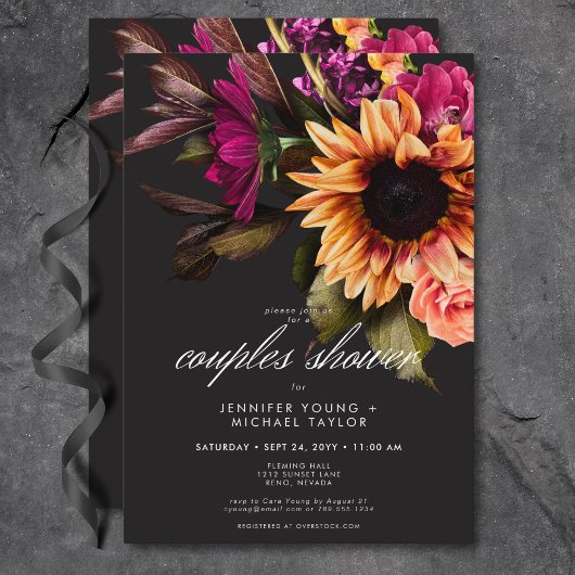 Elegant Moody Vibrant Sunset Floral Couples Douche Kaart