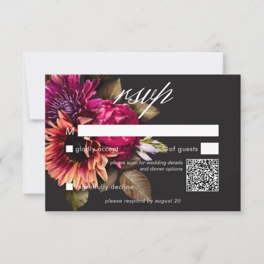 Elegant Moody Vibrant Sunset Floral QR Code RSVP Kaartje (Voorkant)