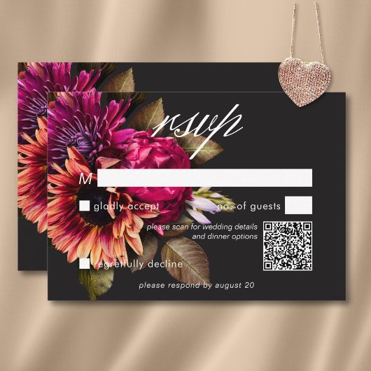 Elegant Moody Vibrant Sunset Floral QR Code RSVP Kaartje