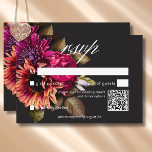 Elegant Moody Vibrant Sunset Floral QR Code RSVP Kaartje