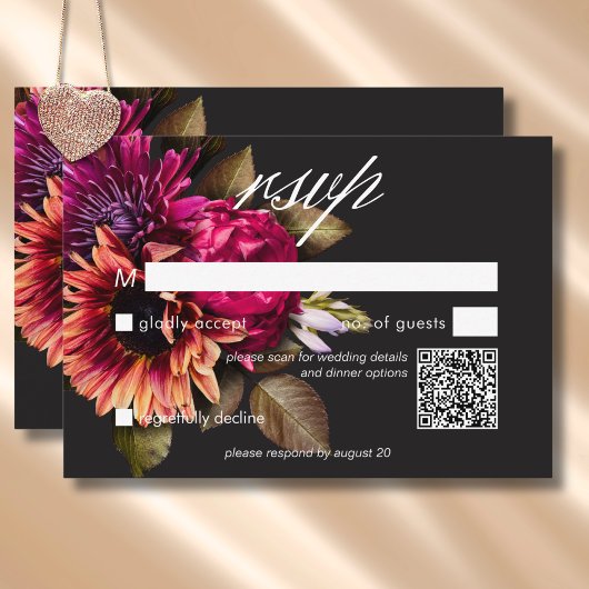 Elegant Moody Vibrant Sunset Floral QR Code RSVP Kaartje