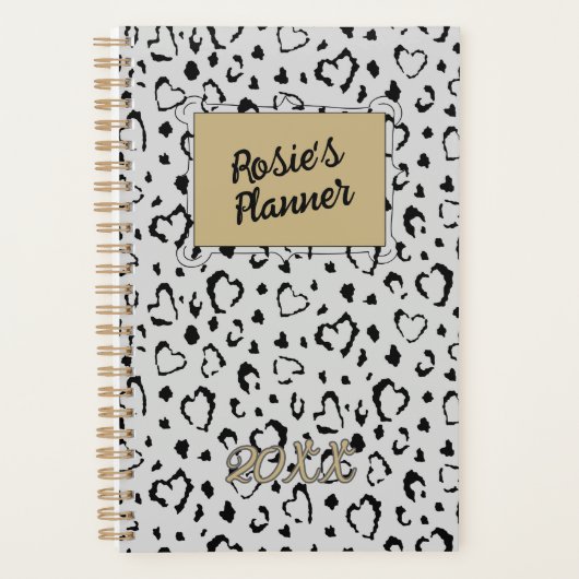 Elegant Mooi Grijs Goud Hart Naam Personaliseren Planner (Voorkant)