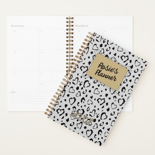 Elegant Mooi Grijs Goud Hart Naam Personaliseren Planner (Display)