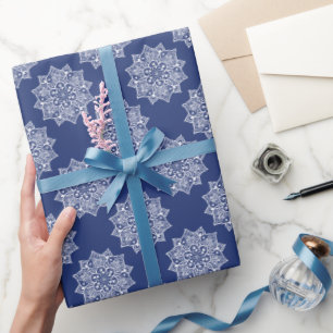 Elegant mooi meisjesachtig marineblauw mandala pat cadeaupapier