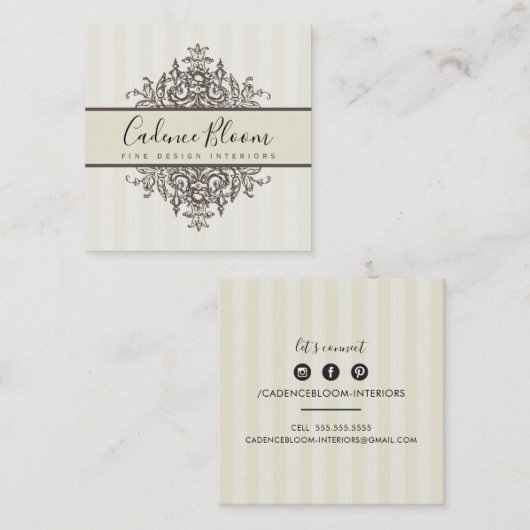 ELEGANT   mooi renaissance ivoor Vierkante Visitekaartje (Voorkant / Achterkant)