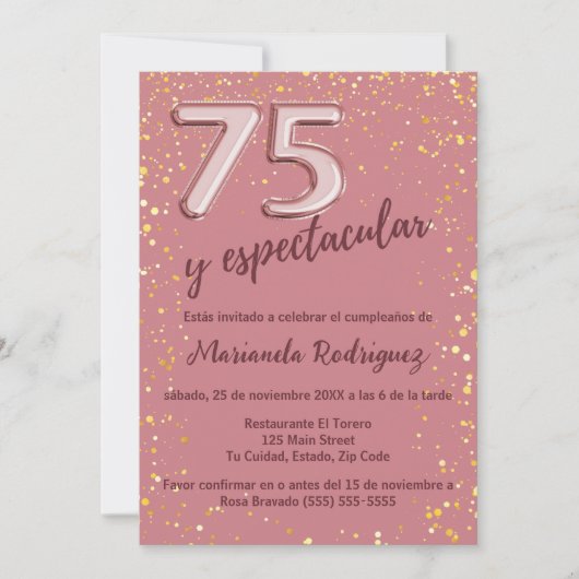 Elegant Mooi Roos Goud 75e Verjaardag Spaans Kaart (Voorkant)