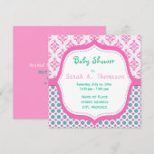 Elegant, mooi roze, blauwgroen floreel baby shower kaart (Voorkant / Achterkant)
