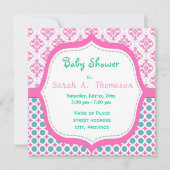 Elegant, mooi roze, blauwgroen floreel baby shower kaart (Voorkant)