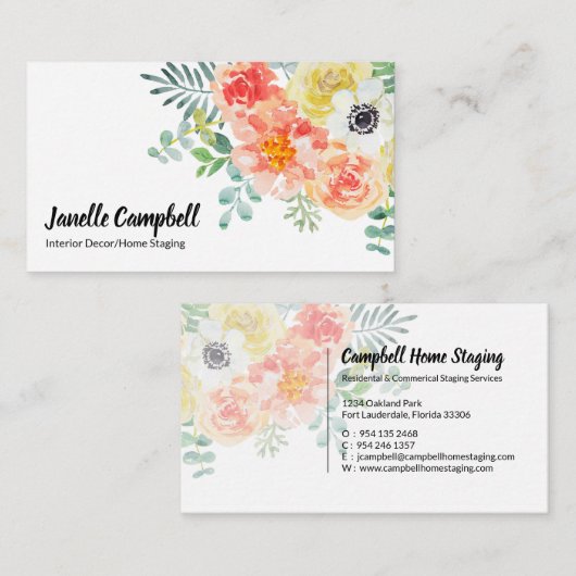 Elegant mooi Waterverf Floral Visitekaartje (Voorkant / Achterkant)