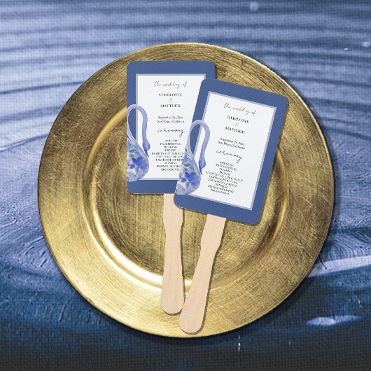 Elegant Mooie Blauwe Boho Swan Waterverf Handwaaier