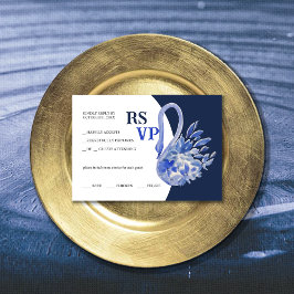 Elegant Mooie Blauwe Boho Swan Waterverf RSVP Kaartje