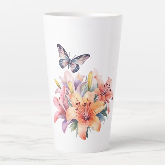 Elegant Mooie Bloem- en Vlinderontwerp Latte Mok (Voorkant)
