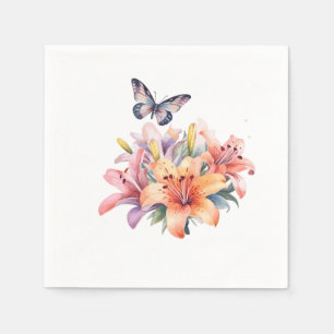 Elegant Mooie Bloem- en Vlinderontwerp Servet