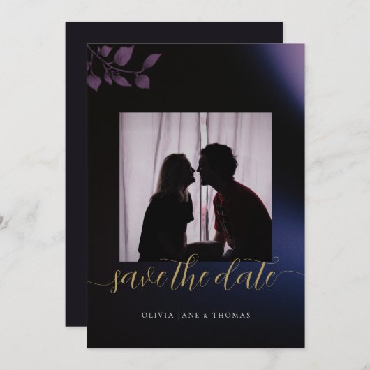 Elegant Mooie Paarse Bloemige Trouw Save the Date Kaart (Voorkant / Achterkant)