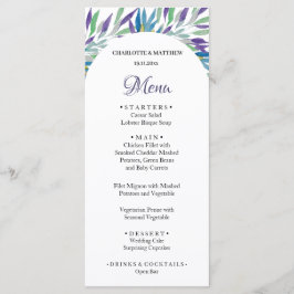 Elegant Mooie Paarse Boho Bloemen Waterverf Menu