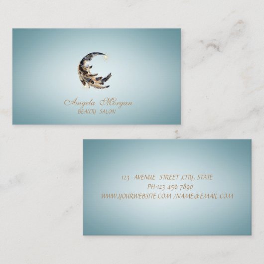 Elegant Moon Feather Blue Visitekaartje (Voorkant / Achterkant)
