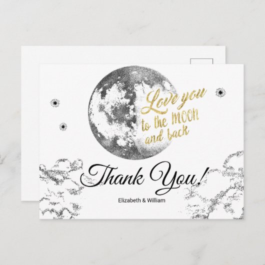 Elegant Moon Stars Crescent Weddenschap Bedankt Briefkaart (Voorkant / Achterkant)