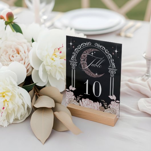 Elegant Moon Stars Floral Quinceañera Table Number Acryl Bord