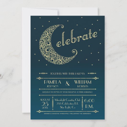 Elegant Moon Wedding Invitation Kaart (Voorkant)