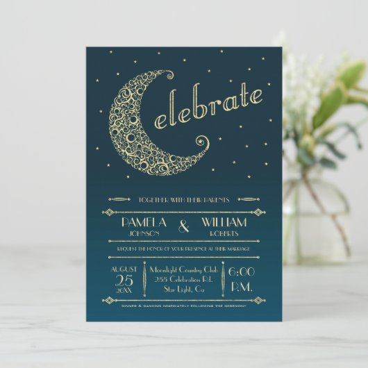 Elegant Moon Wedding Invitation Kaart (Staand voorkant)