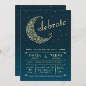 Elegant Moon Wedding Invitation Kaart (Voorkant / Achterkant)