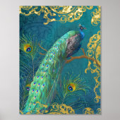 Elegant Moonlight Peacock n Feather Gold Foil Blau Folie Afdrukken (Voorkant)