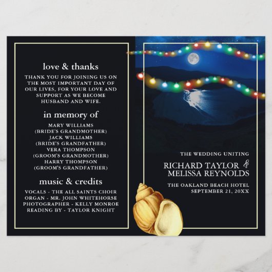 Elegant Moonlit Beach bruiloft programma (Voorkant)