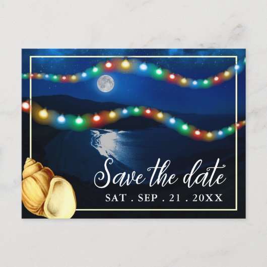 Elegant Moonlit Beach Bruiloft Save The Date Aankondigingskaart (Voorkant)