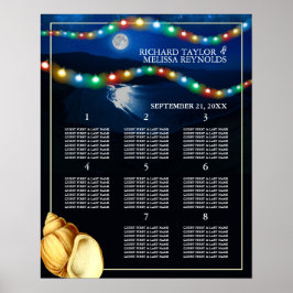 Elegant Moonlit Beach Trouwtafel Plan Poster