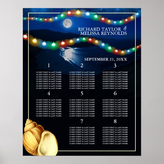 Elegant Moonlit Beach Trouwtafel Plan Poster (Voorkant)